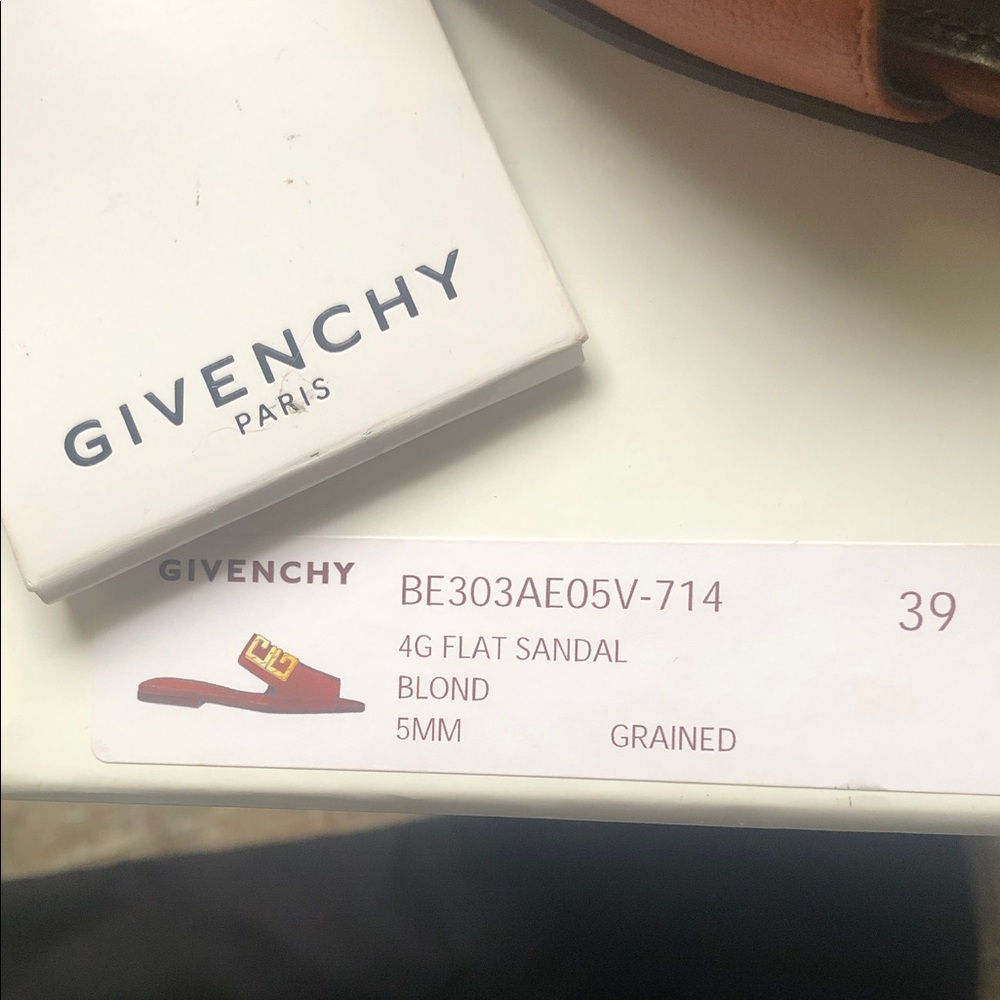 Givenchy Tan Leather Slide Sandals with Gold Emblem - Picture 7 of 8